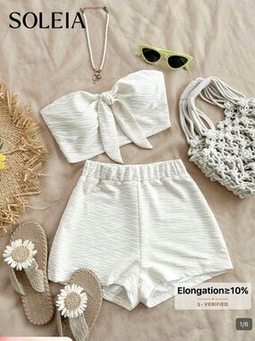 SHEIN White High-Waist Textured Shorts